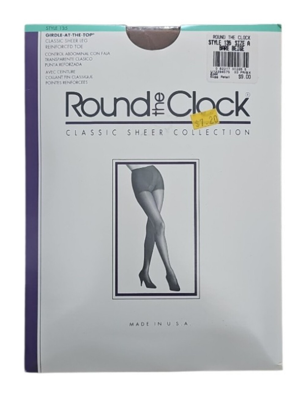 Vintage Round the Clock Girdle-at-the-Top Pantyhose Bare Beige NOS Hosiery 90s